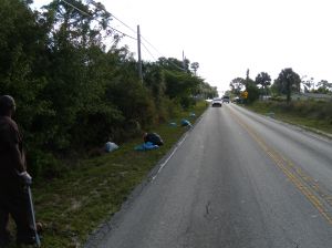 Looking at the road after the clean up. Look at all those bags.
